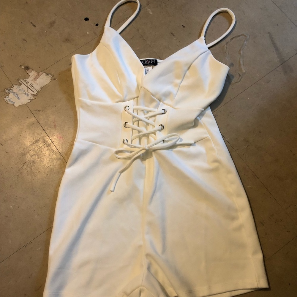 White, lace up romper.